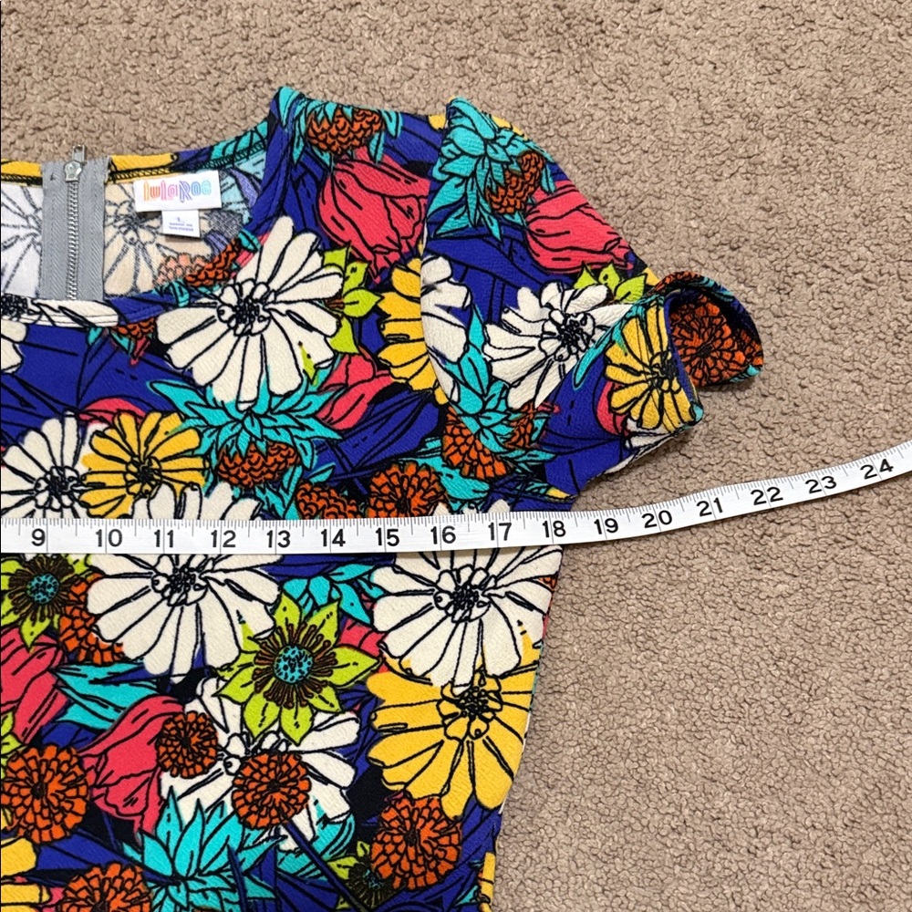 LuLaRoe Vibrant Floral Fit & Flare Dress - Blue, White, Yellow, Pink, Green - Picture 3 of 10